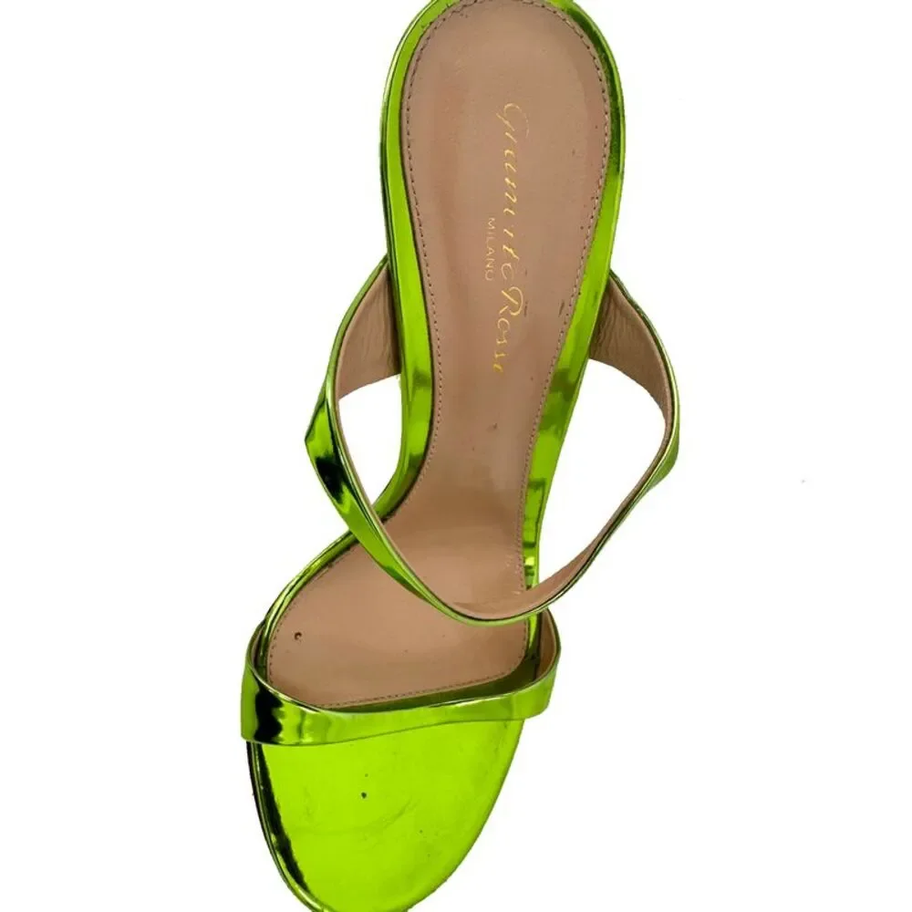 Gianvito Rossi Aura Heeled Mules in Metallic Green Leather